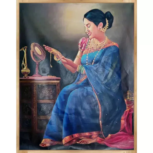 Indian Happy Woman Portrait Canvas Art - Green Ninja