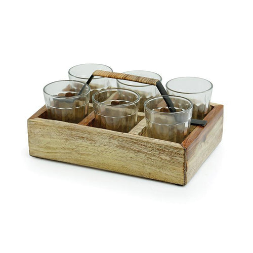 Irani Chai Glasses Set In Sheesham Wood & Iron - Green Ninja