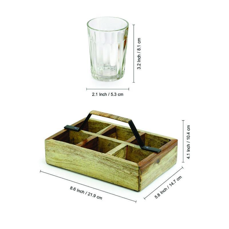 Irani Chai Glasses Set In Sheesham Wood & Iron - Green Ninja