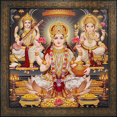 Lakshmi Ganesha Saraswati Diwali Painting - Green Ninja