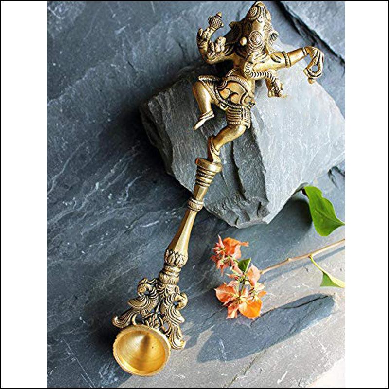 Large Brass Ganesha Hawan Spoon - Green Ninja