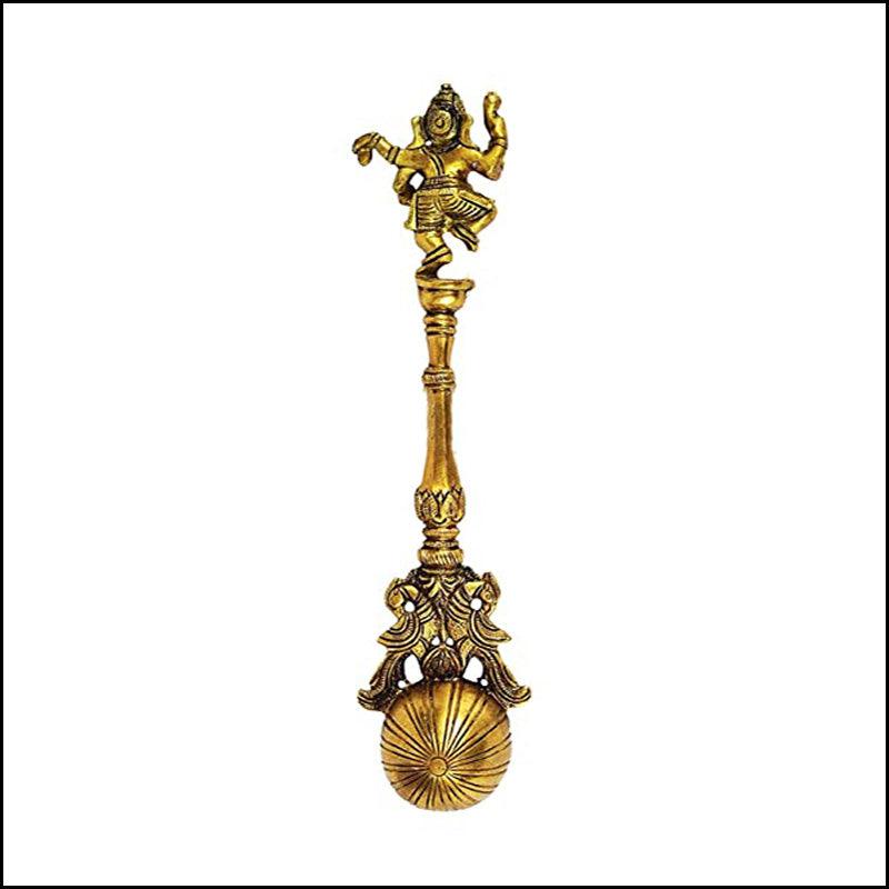 Large Brass Ganesha Hawan Spoon - Green Ninja