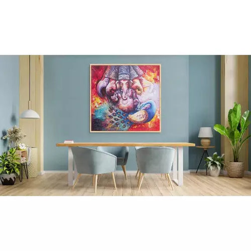 Large Panchmukhi Ganesha Portrait Canvas Art - Green Ninja