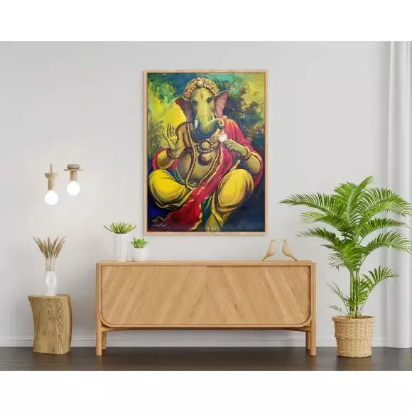 Lord Ganesha Blessing Portrait Canvas Art - Green Ninja
