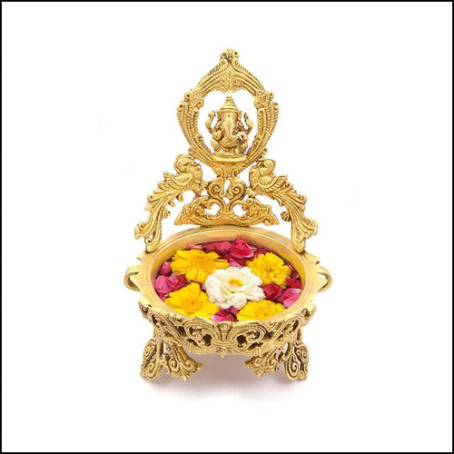 Lord Ganesha Large Brass Urli - Green Ninja