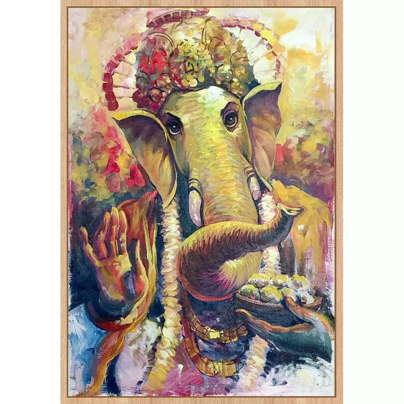 Lord Ganesha Portrait Canvas Art - Green Ninja