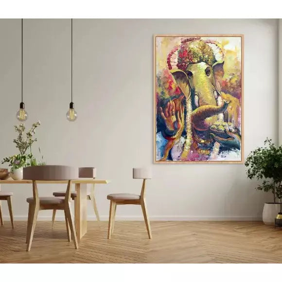 Lord Ganesha Portrait Canvas Art - Green Ninja