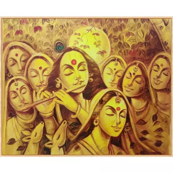 Lord Krishna with Basuri Landscape Canvas Art - Green Ninja