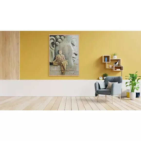Monk and Buddha Portrait Canvas Art - Green Ninja
