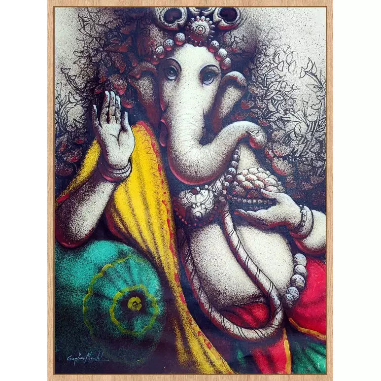 Monochromatic Lord Ganesha Portrait Canvas Art - Green Ninja