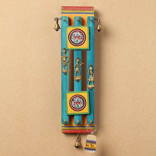 Ocean Blue Key Holder with Warli Art - Green Ninja