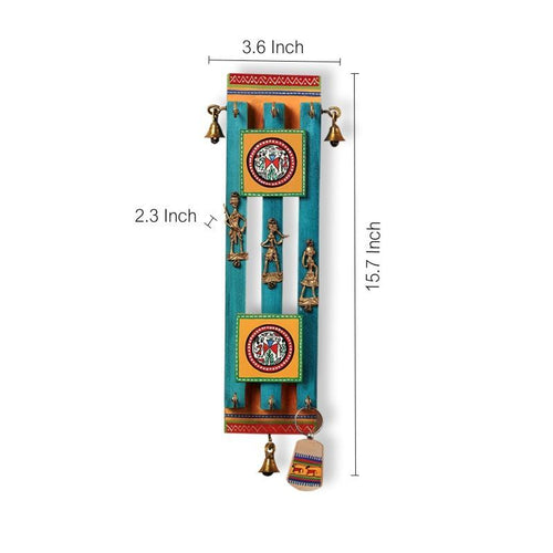 Ocean Blue Key Holder with Warli Art - Green Ninja