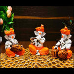 Orange Dhoti & Turban Ganeshas Playing Instruments - Green Ninja