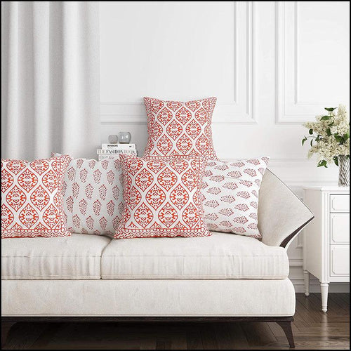 Orange Hand Block Printed Cushion Covers - Green Ninja