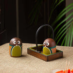 Owl Salt Pepper Set with Tray - Green Ninja