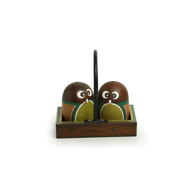 Owl Salt Pepper Set with Tray - Green Ninja