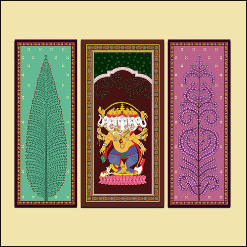 Panchmukhi Ganesha Painting Set of 3 - Green Ninja