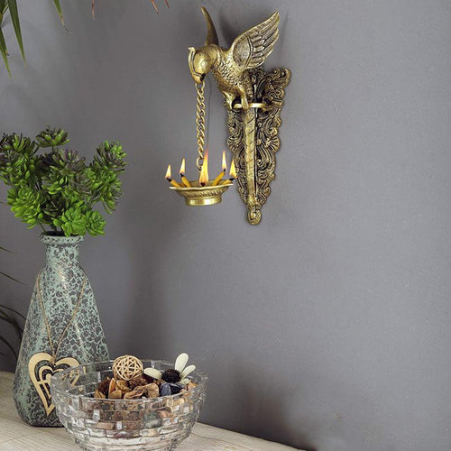 Parrot Wall Diya in Brass - Green Ninja