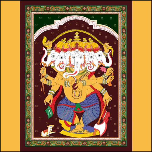 Pattachitra Ganesha Painting - Green Ninja