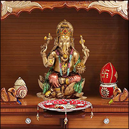 Poly-resin Lord Ganesha on Lotus - Green Ninja