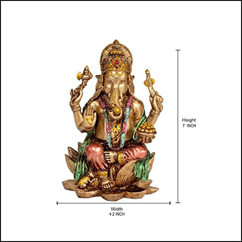 Poly-resin Lord Ganesha on Lotus - Green Ninja