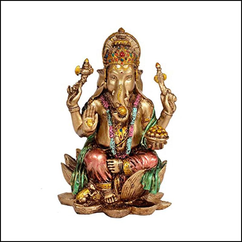 Poly-resin Lord Ganesha on Lotus - Green Ninja