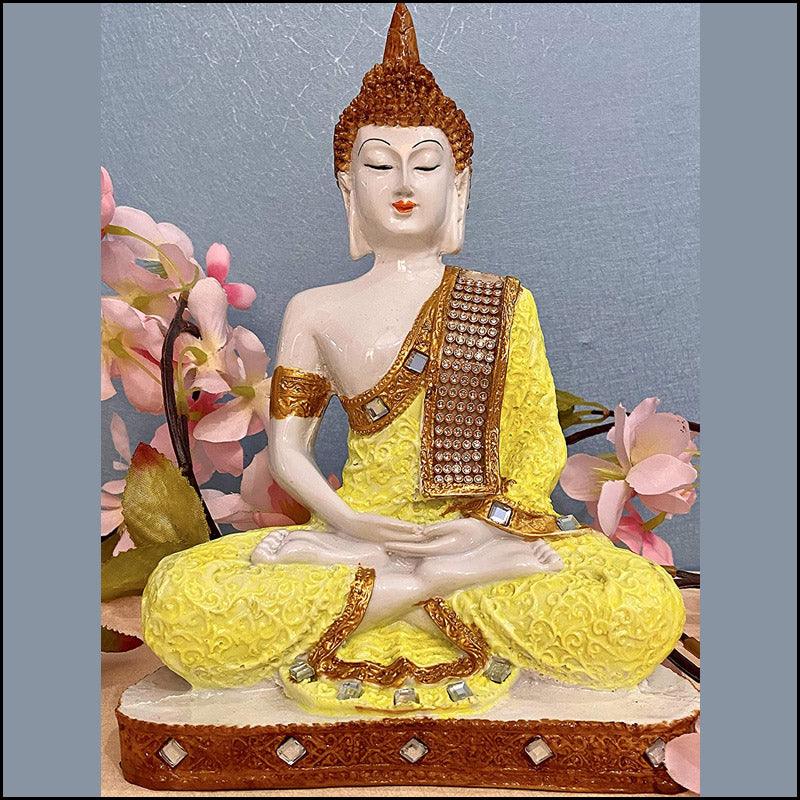 Polyresin Meditating Yellow Buddha - Green Ninja