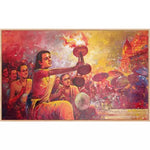 Pooja at Varanasi Ghat Landscape Canvas Art - Green Ninja