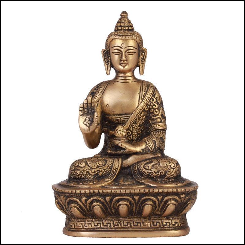 Pure Brass Buddha Idol Draped in Shawl - Green Ninja