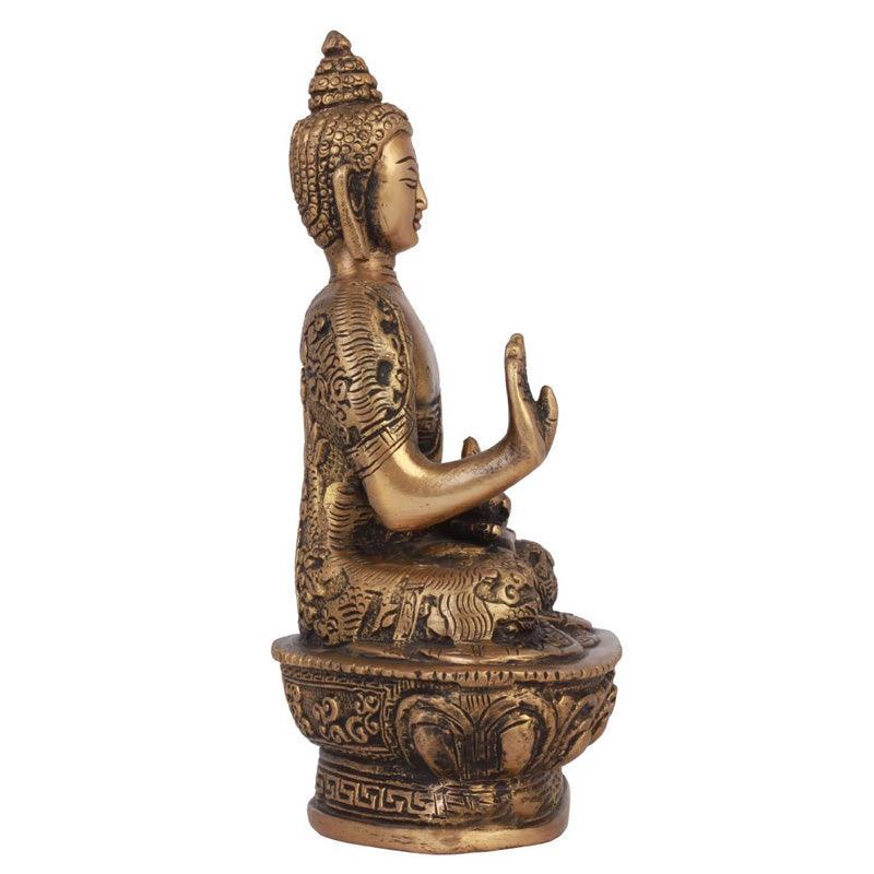 Pure Brass Buddha Idol Draped in Shawl - Green Ninja