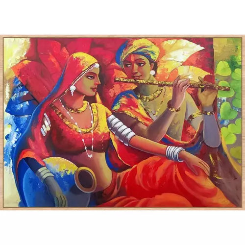 Radha Krishna Flute Landscape Canvas Art - Green Ninja