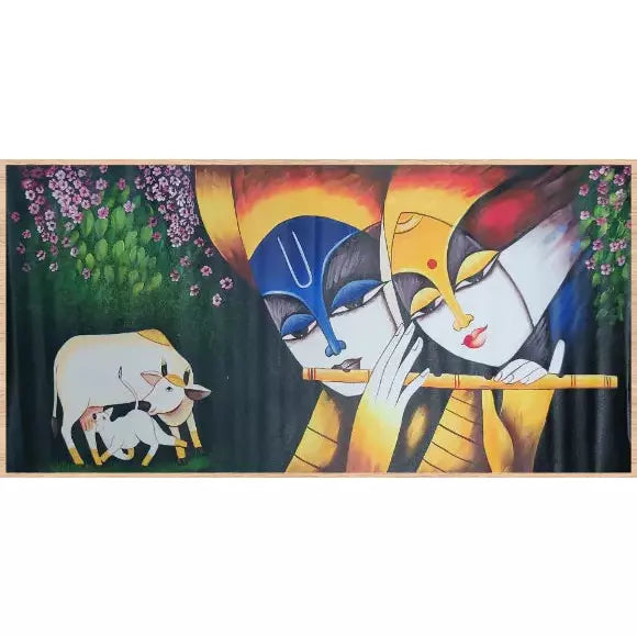 Radha Krishna Landscape Canvas Art - Green Ninja
