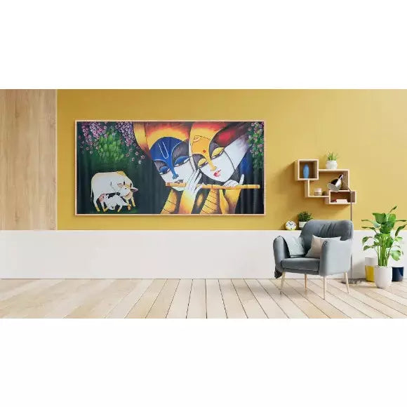 Radha Krishna Landscape Canvas Art - Green Ninja