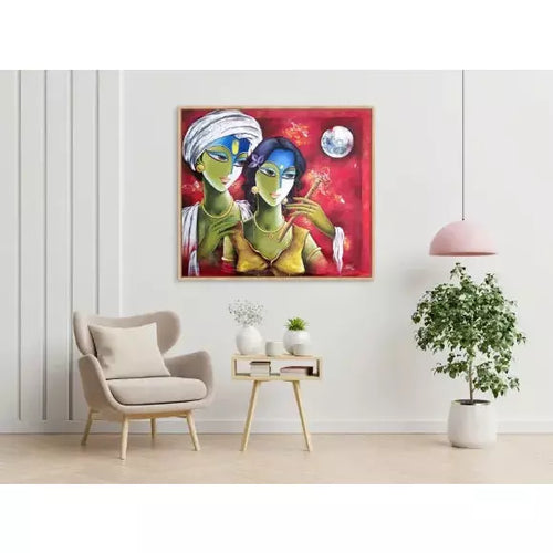 Radha Krishna Landscape Canvas Art - Green Ninja