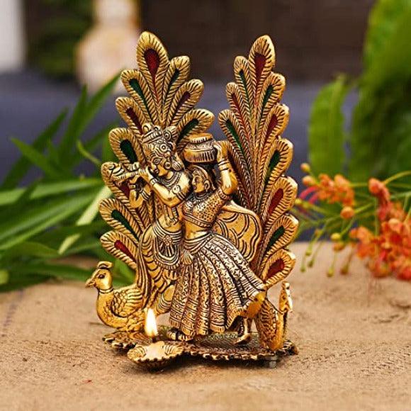 Radha Krishna Metal Diya - Green Ninja