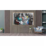 Radha Krishna Monochromatic Landscape Canvas Art - Green Ninja