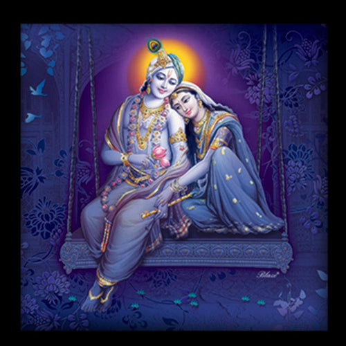 Radha Krishna on Swing Wall Painting - Green Ninja