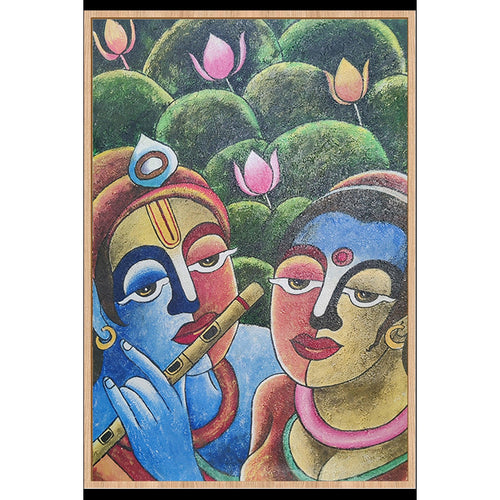 Radha Krishna Portrait Canvas Art - Green Ninja