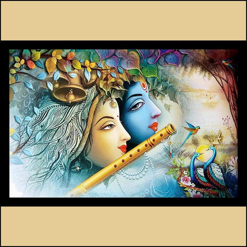 Radha Krishna with Flute Painting - Green Ninja