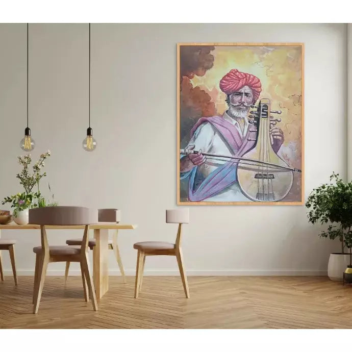 Rajasthani Musician Portrait Canvas Art - Green Ninja