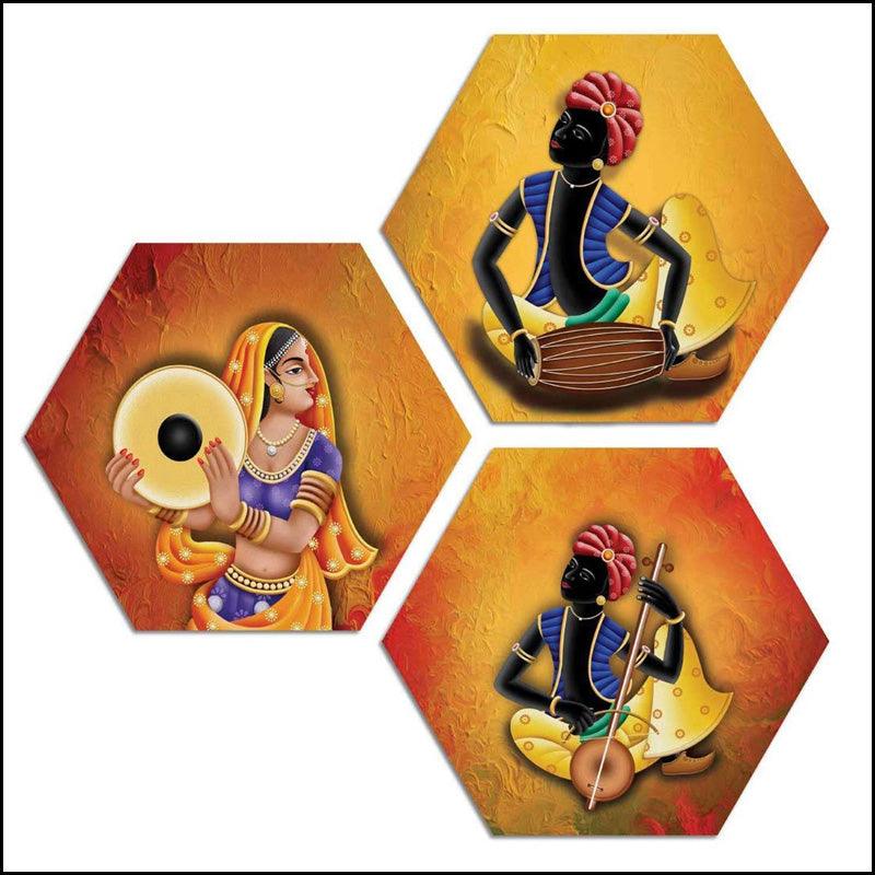 Rajasthani Musicians Wall Painting - Green Ninja