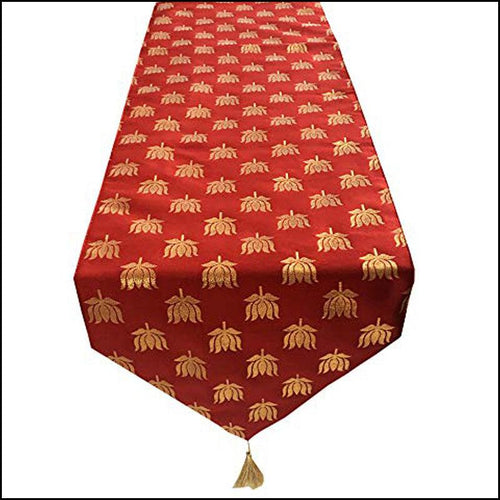 Red Jacquard Silk Table Runner - Green Ninja