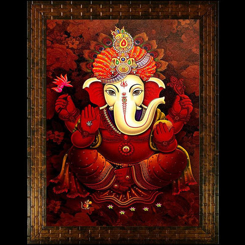 Red Lord Ganesha Wall Painting - Green Ninja