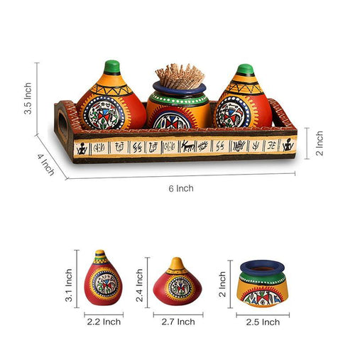 Warli Salt & Pepper Shaker With Toothpick Holder & Wooden Tray - COMING SOON - Green Ninja