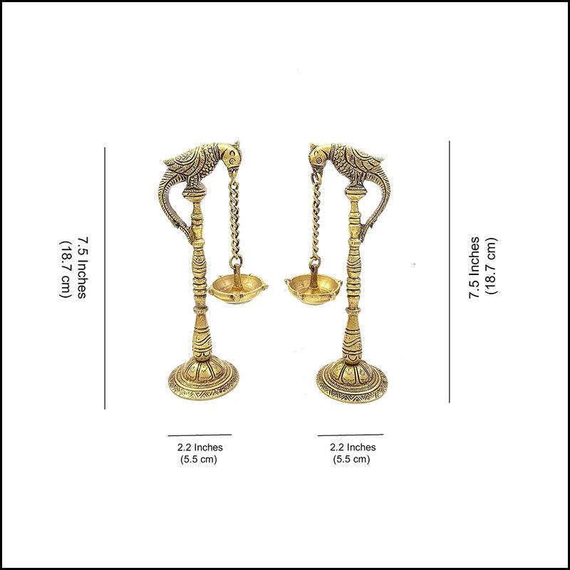 Set of 2 Brass Parrots Hanging Diya - Green Ninja