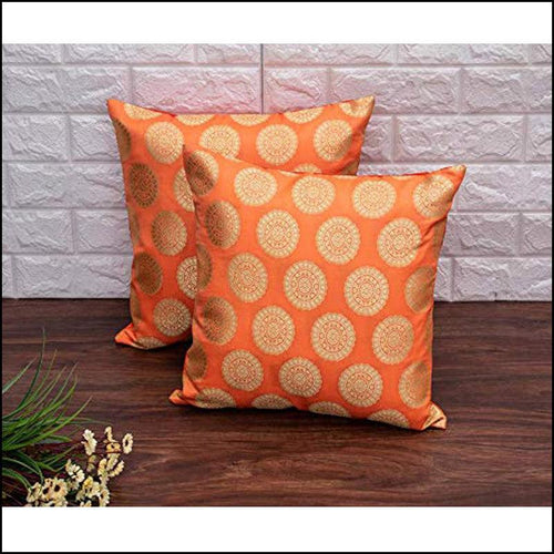 Set of 2 Orange & Gold Brocade Cushion Covers - Green Ninja