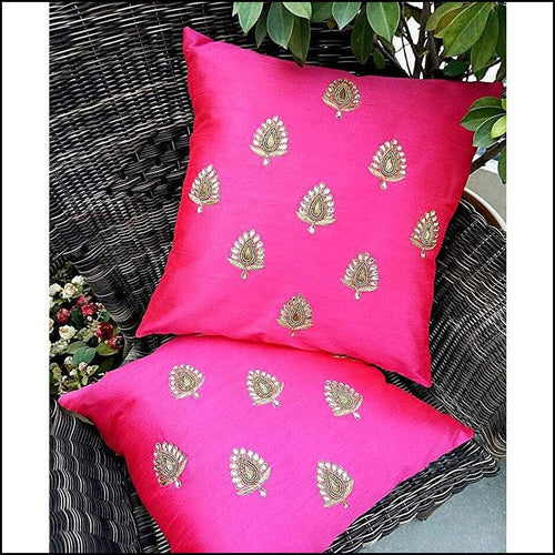 Set of 2 Rajwadi Pink Brocade Cushion Covers - Green Ninja