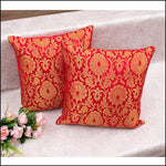 Set of 2 Red Pure Brocade Cushion Covers - Green Ninja
