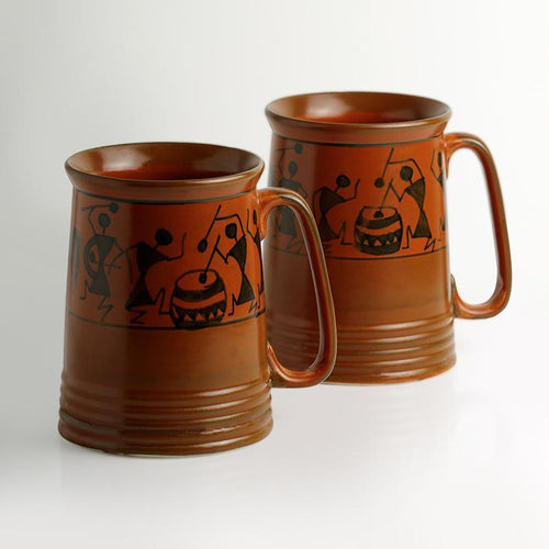 Set of 2 Warli Hand-Painted Large Mugs - Green Ninja