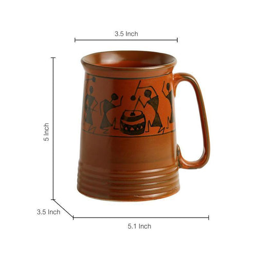Set of 2 Warli Hand-Painted Large Mugs - Green Ninja
